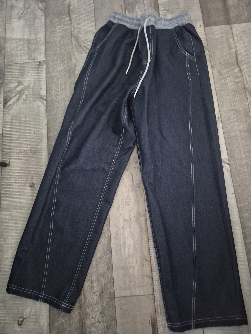 Commense High Waist Drawstring Denium Pants Wide Leg Pockets M - Picture 8 of 9
